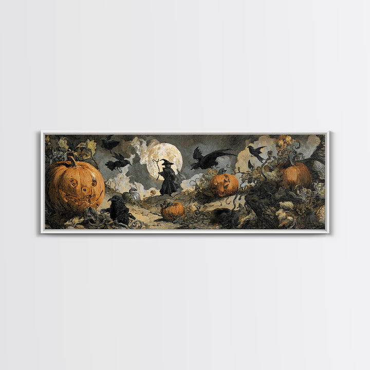 The Alien Pumpkin Patch, Dark Romantic Horror Art, Extra Wide Wall Art, Gothic Horror Wall Art, Canvas Print, Halloween Wall Art