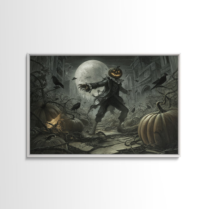 The Alien Pumpkin Patch, Architectural Etching Art, Landscape Wall Art, Macabre Wall Art, Canvas Print, Halloween Wall Art