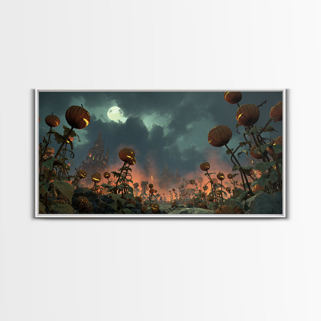The Alien Pumpkin Patch, Apocalyptic Romantic Art, Wide Panoramic Art, Gothic Horror Wall Art, Canvas Print, Halloween Wall Art