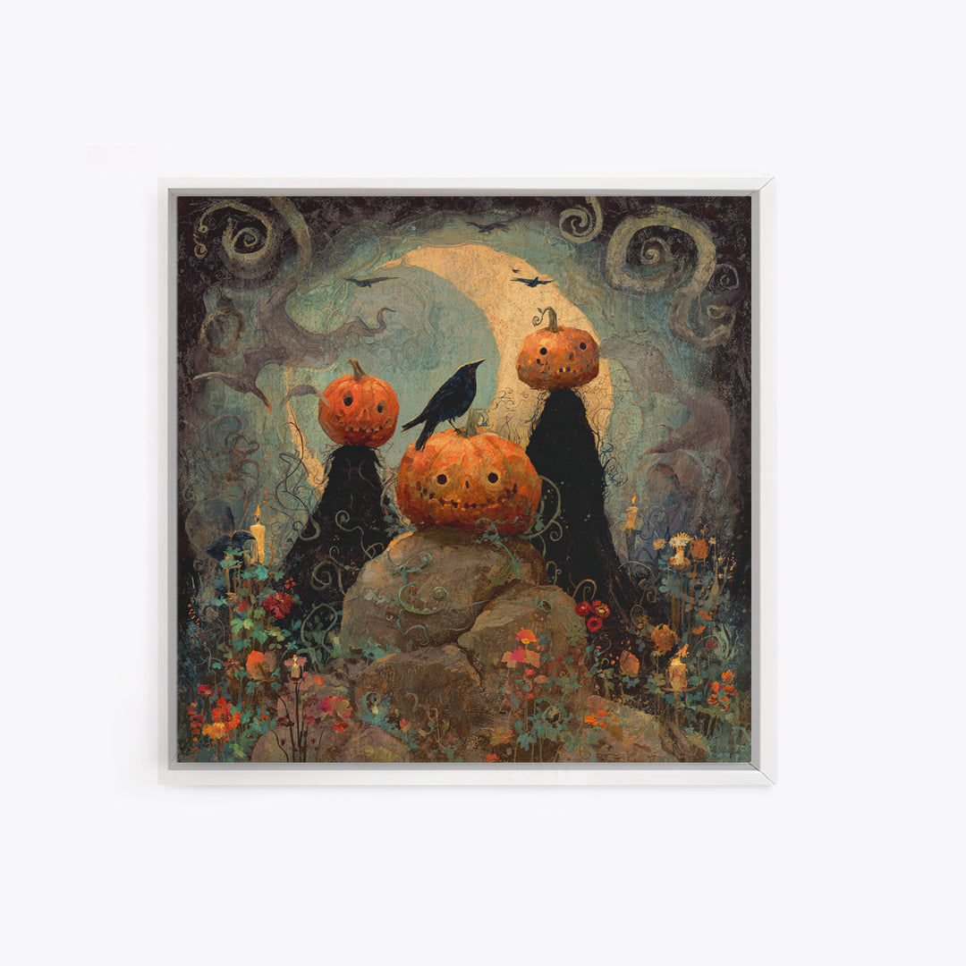 The Alien Pumpkin Patch, Symbolist Dream Art, Square Wall Art, Gothic Horror Wall Art, Canvas Print, Halloween Wall Art