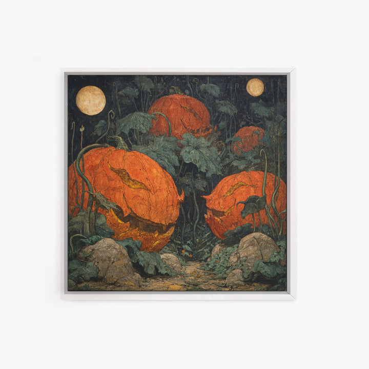 The Alien Pumpkin Patch, Dark Symbolist Art, Square Wall Art, Dark Halloween Decor, Canvas Print, Halloween Wall Art