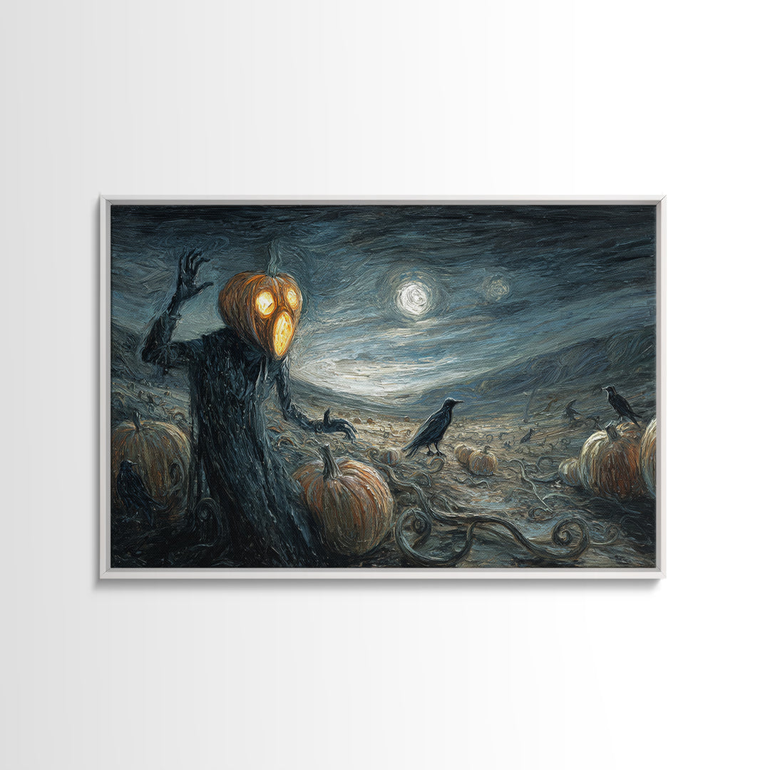 The Alien Pumpkin Patch, Expressionist Gothic Art, Landscape Wall Art, Dark Halloween Decor, Framed Canvas Print, Halloween Wall Art