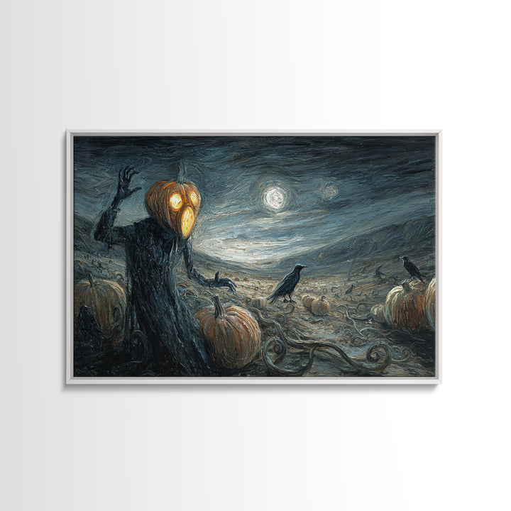 The Alien Pumpkin Patch, Expressionist Gothic Art, Landscape Wall Art, Dark Halloween Decor, Framed Canvas Print, Halloween Wall Art