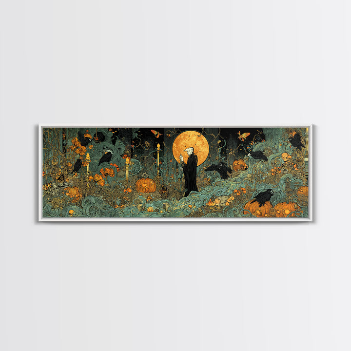 The Alien Pumpkin Patch, Stained Glass Gothic Art, Extra Wide Wall Art, Dark Fantasy Wall Art, Canvas Print, Halloween Wall Art