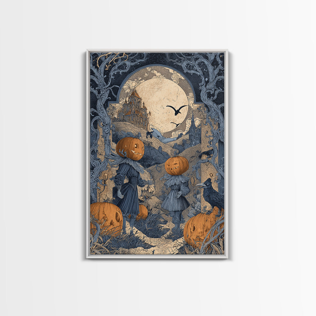 The Alien Pumpkin Patch, Victorian Macabre Art, Vertical Wall Art, Macabre Wall Art, Canvas Print, Halloween Wall Art, Gothic Home Decor