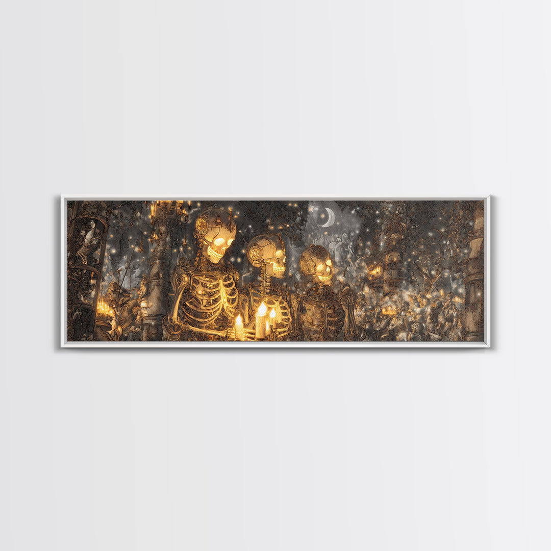 The Biomechanical Skeleton, Medieval Grotesque Art, Extra Wide Wall Art, Gothic Horror Wall Art, Framed Canvas Print