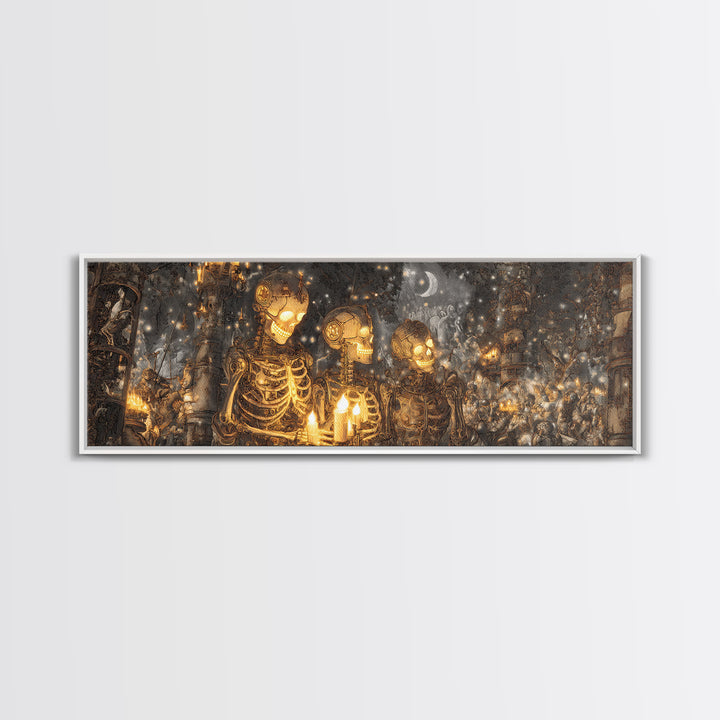 The Biomechanical Skeleton, Medieval Grotesque Art, Extra Wide Wall Art, Gothic Horror Wall Art, Framed Canvas Print