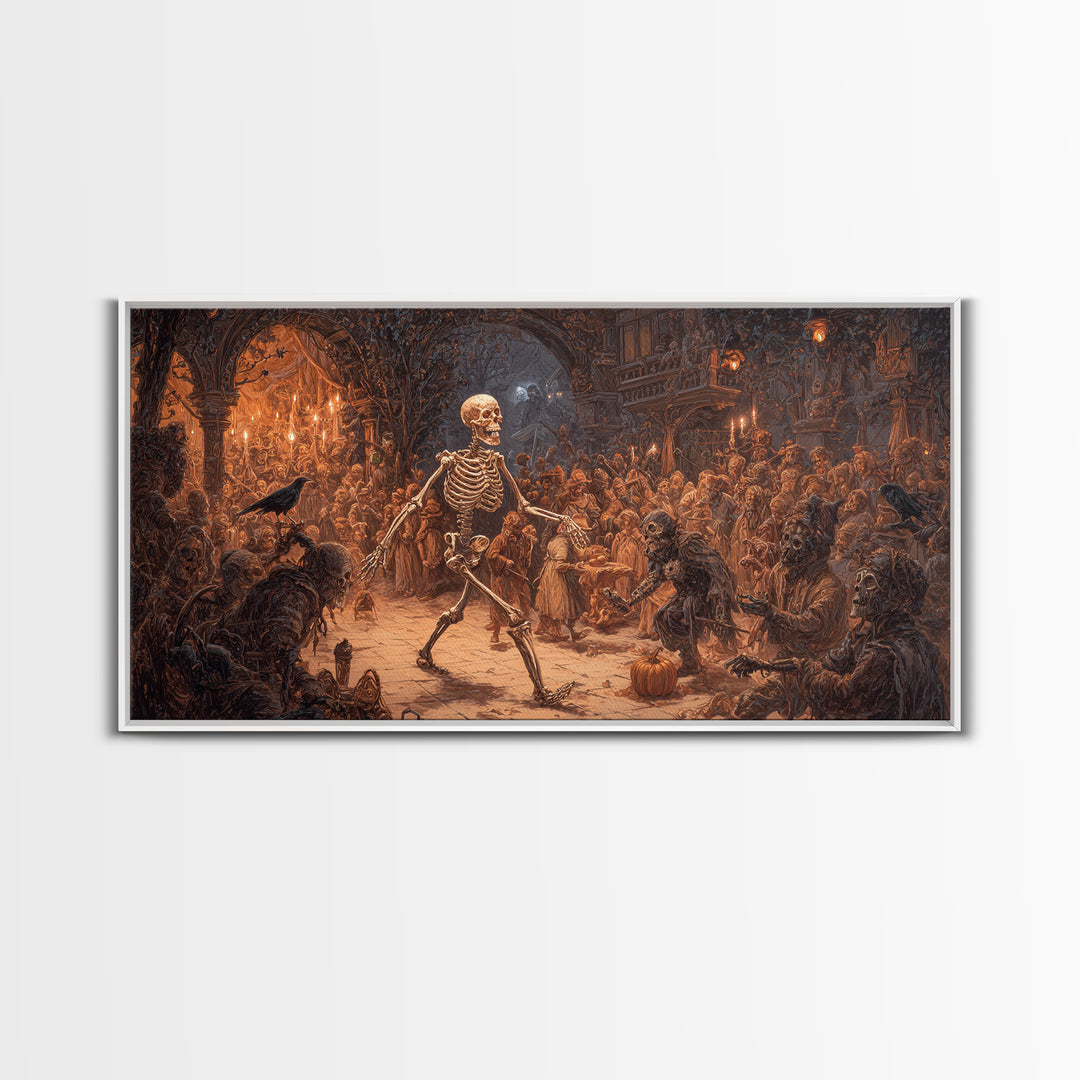 The Biomechanical Skeleton, Northern Renaissance Horror, Wide Panoramic Art, Macabre Wall Art, Canvas Print, Halloween Wall Art