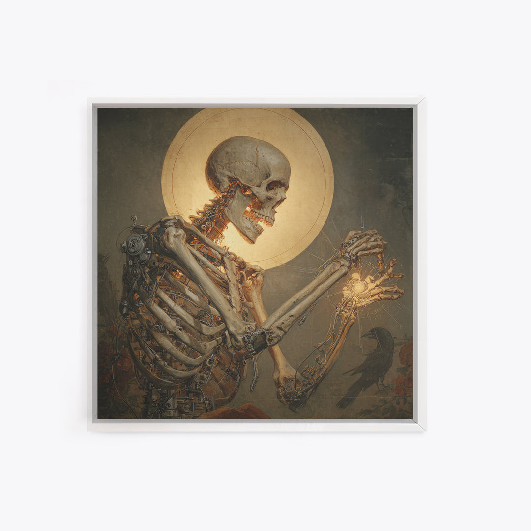 The Biomechanical Skeleton, Dark Renaissance Art, Square Wall Art, Dark Fantasy Wall Art, Framed Canvas Print, Halloween Wall Art