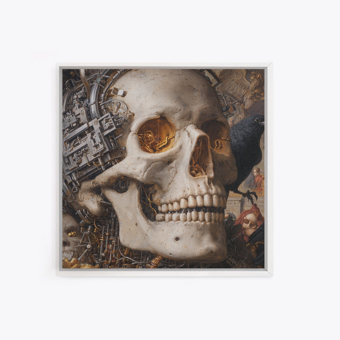 The Biomechanical Skeleton, Danse Macabre Art, Square Wall Art, Dark Halloween Decor, Canvas Print, Halloween Wall Art