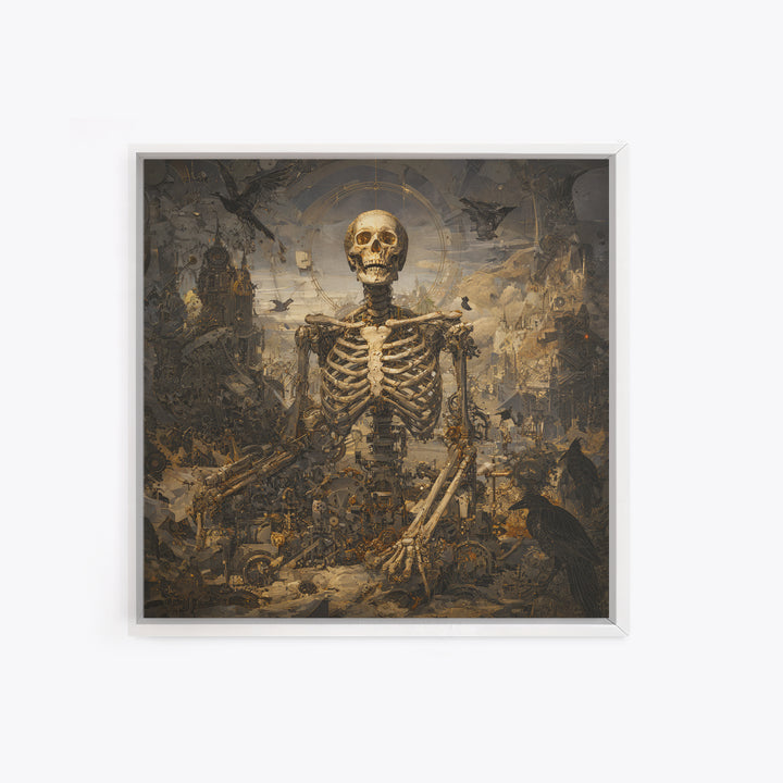 The Biomechanical Skeleton, Baroque Witchcraft Art, Square Wall Art, Dark Fantasy Wall Art, Framed Canvas Print, Halloween Wall Art