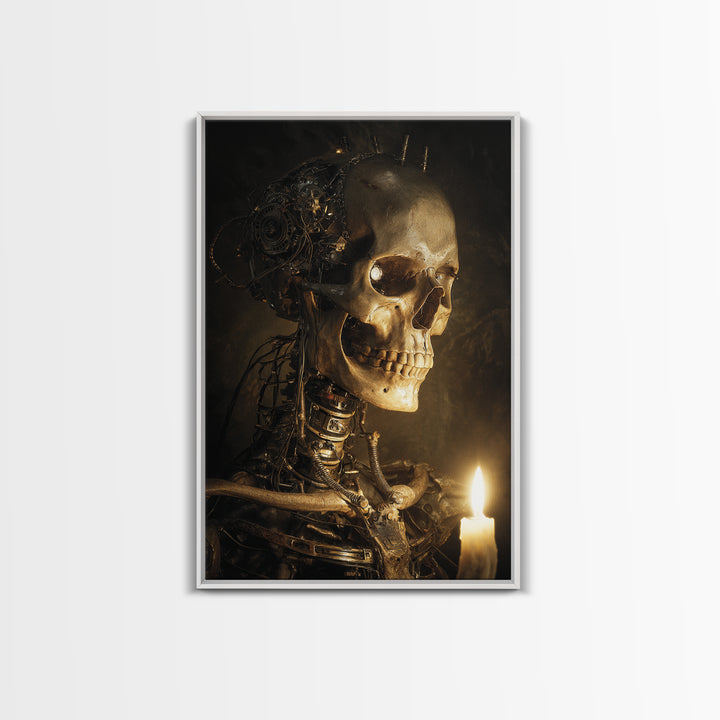 The Biomechanical Skeleton, Dark Romantic Horror Art, Vertical Wall Art, Dark Halloween Decor, Canvas Print, Halloween Wall Art