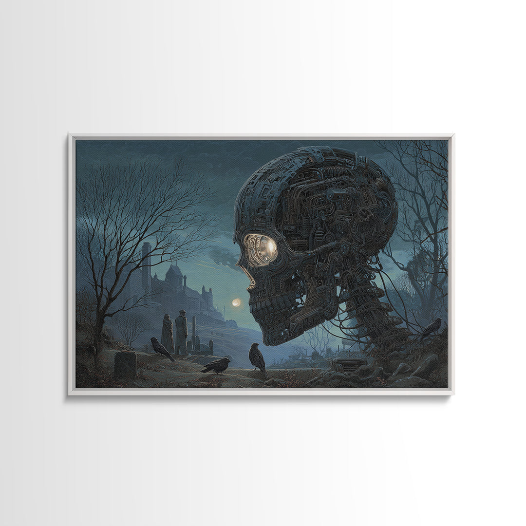 The Biomechanical Skeleton, Romantic Gothic Landscape, Landscape Wall Art, Macabre Wall Art, Canvas Print, Halloween Wall Art