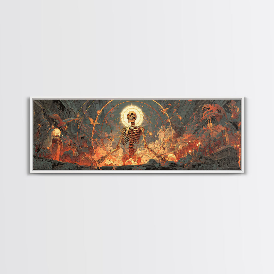 The Biomechanical Skeleton, Apocalyptic Romantic Art, Extra Wide Wall Art, Dark Halloween Decor, Canvas Print, Halloween Wall Art