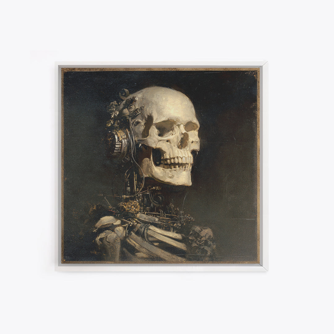 The Biomechanical Skeleton, Symbolist Dream Art, Square Wall Art, Gothic Horror Wall Art, Framed Canvas Print, Halloween Wall Art