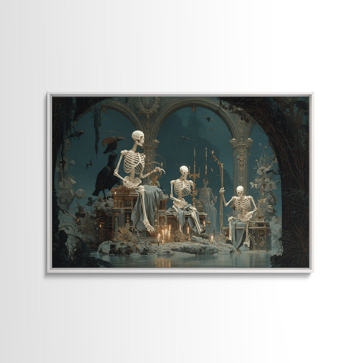 The Biomechanical Skeleton, Symbolist Gothic Landscape, Landscape Wall Art, Dark Fantasy Wall Art, Canvas Print, Halloween Wall Art