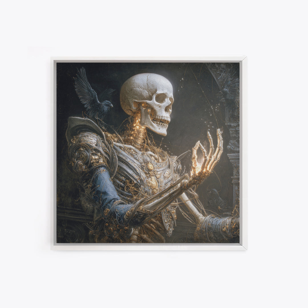 The Biomechanical Skeleton, Ornate Symbolist Art, Square Wall Art, Gothic Horror Wall Art, Framed Canvas Print, Halloween Wall Art