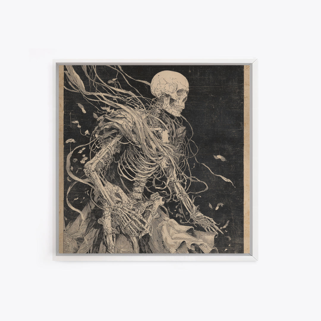The Biomechanical Skeleton, Decadent Gothic Art, Square Wall Art, Macabre Wall Art, Canvas Print, Halloween Wall Art