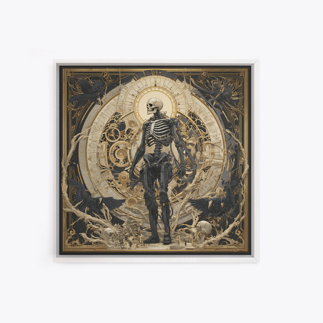 The Biomechanical Skeleton, Dark Symbolist Art, Square Wall Art, Dark Fantasy Wall Art, Canvas Print, Halloween Wall Art