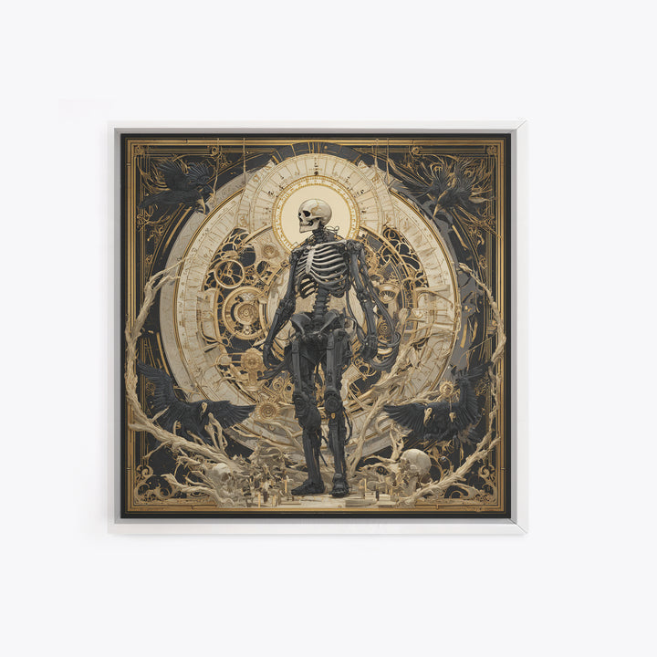 The Biomechanical Skeleton, Dark Symbolist Art, Square Wall Art, Dark Fantasy Wall Art, Canvas Print, Halloween Wall Art