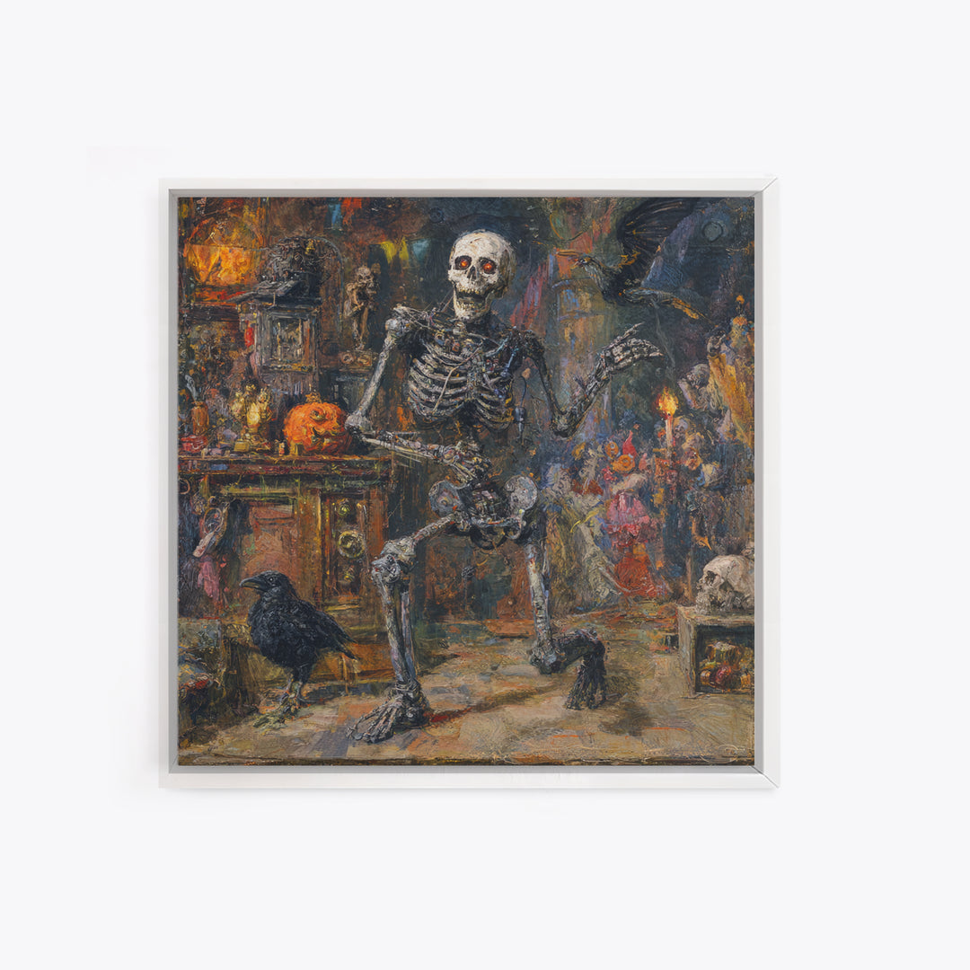 The Biomechanical Skeleton, Grotesque Carnival Art, Square Wall Art, Dark Halloween Decor, Canvas Print, Halloween Wall Art