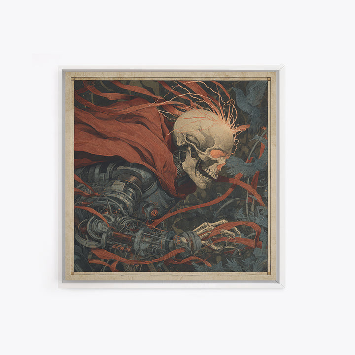 The Biomechanical Skeleton, Expressionist Gothic Art, Square Wall Art, Macabre Wall Art, Framed Canvas Print, Halloween Wall Art