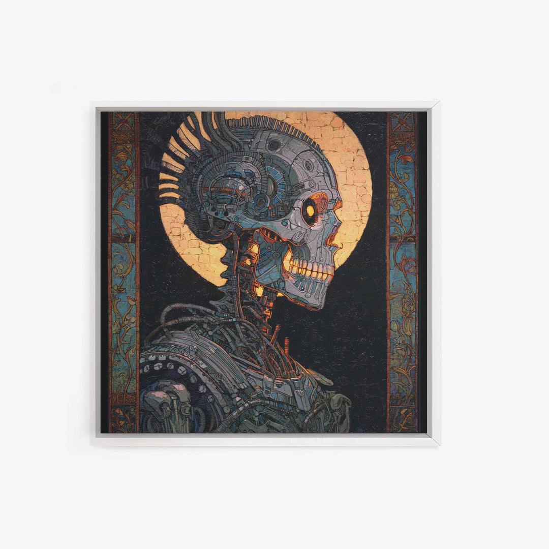 The Biomechanical Skeleton, Stained Glass Gothic Art, Square Wall Art, Dark Fantasy Wall Art, Canvas Print, Halloween Wall Art