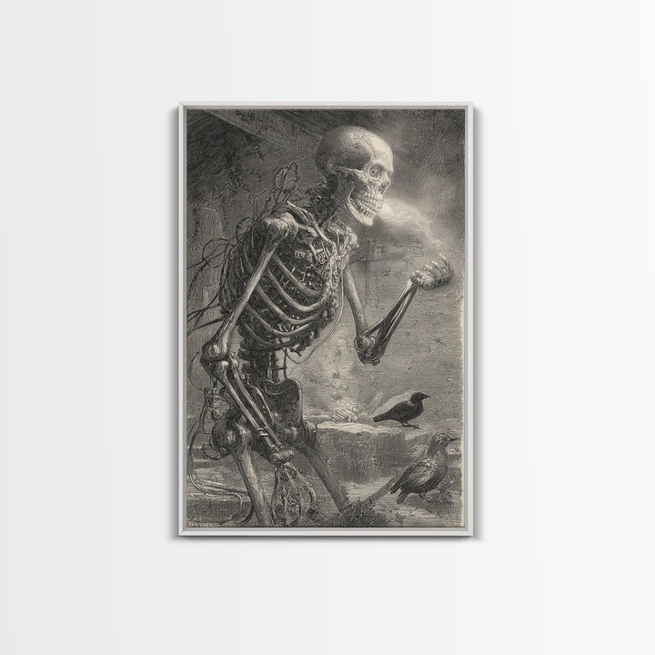 The Biomechanical Skeleton, Victorian Macabre Art, Vertical Wall Art, Dark Fantasy Wall Art, Framed Canvas Print, Halloween Wall Art
