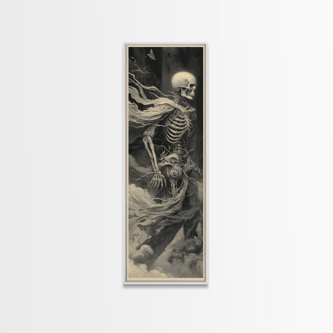 The Biomechanical Skeleton, Surreal Apocalyptic Art, Tall Narrow Wall Art, Gothic Horror Wall Art, Framed Canvas Print