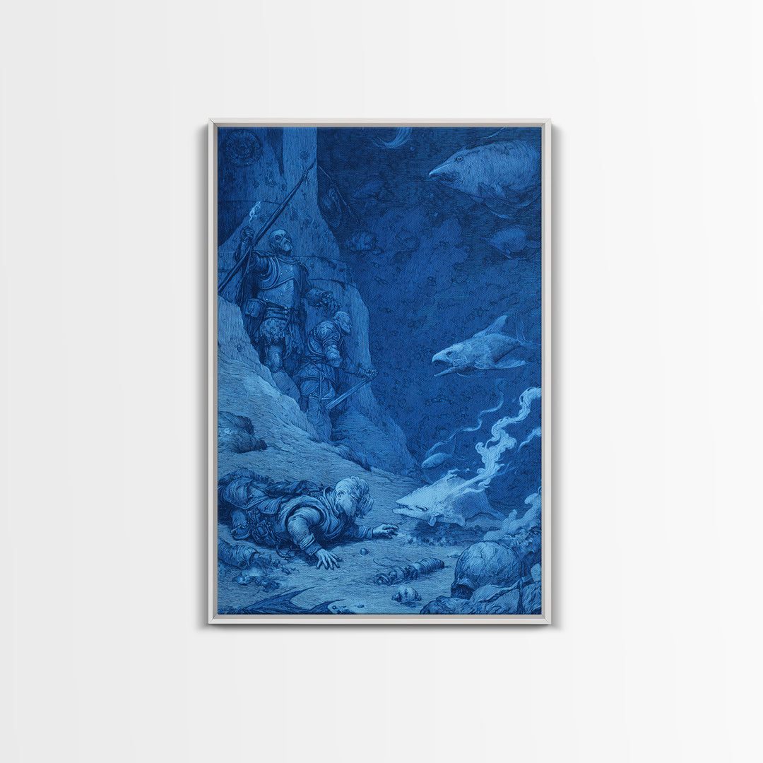 The Underwater Graveyard, Renaissance Engraving Art, Vertical Wall Art, Dark Halloween Decor, Canvas Print, Halloween Wall Art