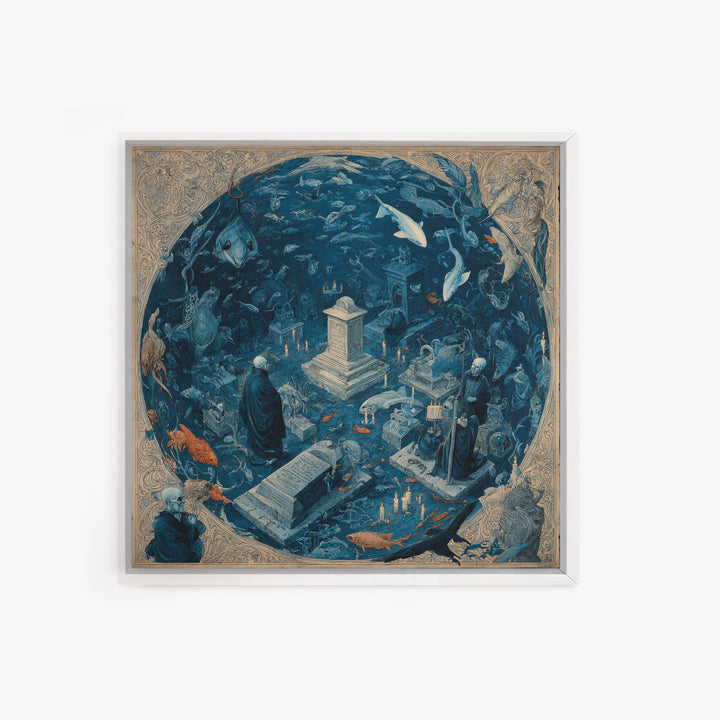 The Underwater Graveyard, Danse Macabre Art, Square Wall Art, Dark Fantasy Wall Art, Canvas Print, Halloween Wall Art