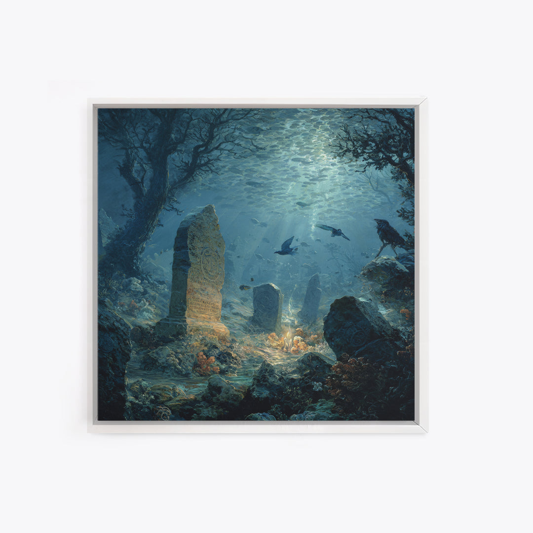 The Underwater Graveyard, Baroque Witchcraft Art, Square Wall Art, Gothic Horror Wall Art, Canvas Print, Halloween Wall Art