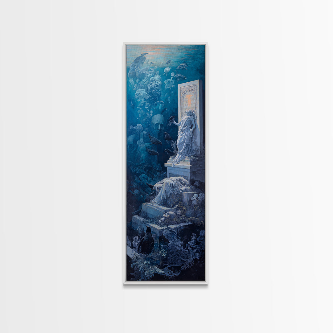 The Underwater Graveyard, Gothic Nightmare Art, Tall Narrow Wall Art, Gothic Horror Wall Art, Canvas Print, Halloween Wall Art