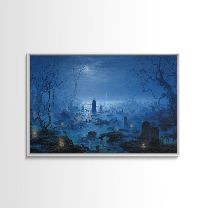 The Underwater Graveyard, Romantic Gothic Landscape, Landscape Wall Art, Dark Halloween Decor, Framed Canvas Print