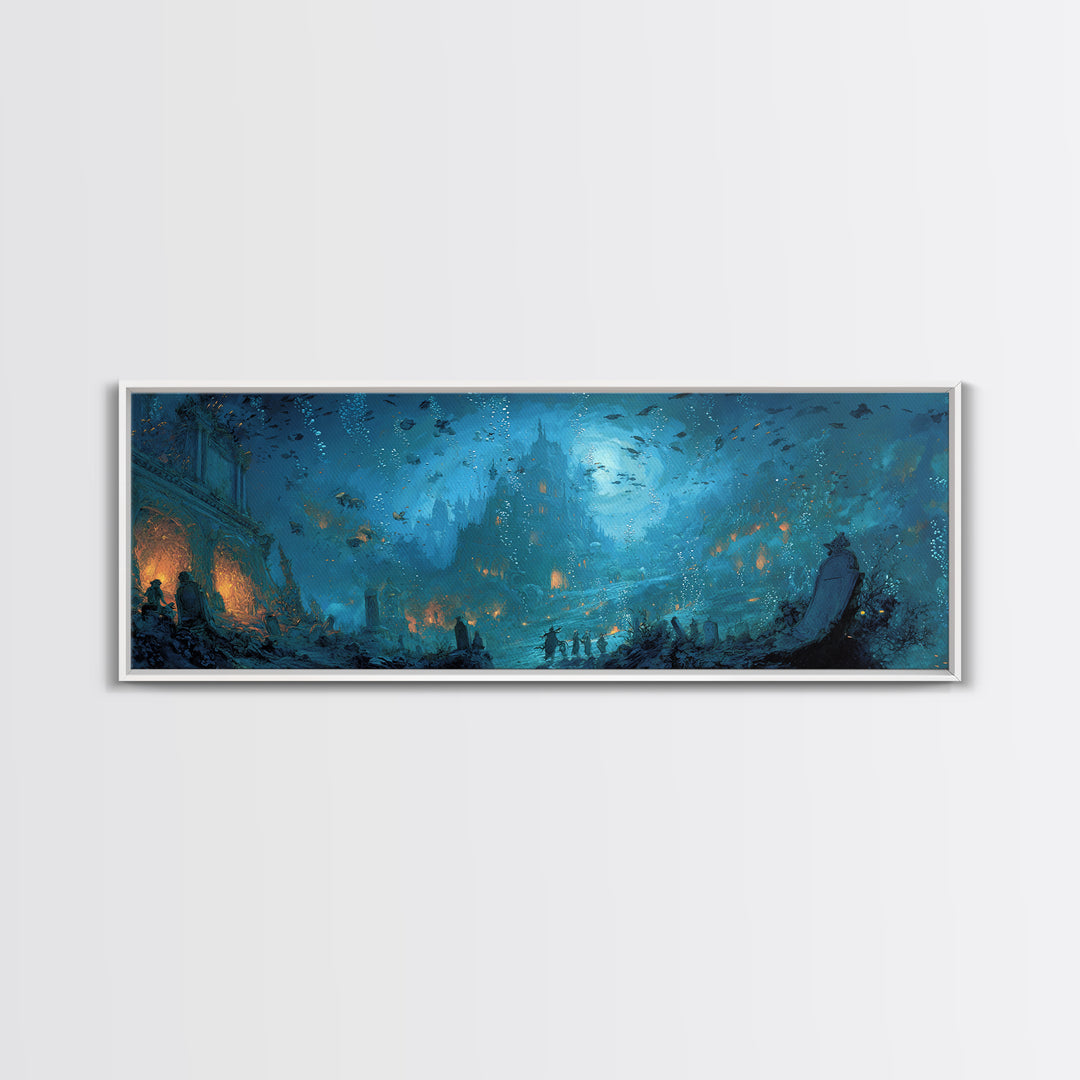The Underwater Graveyard, Apocalyptic Romantic Art, Extra Wide Wall Art, Dark Fantasy Wall Art, Framed Canvas Print, Halloween Wall Art