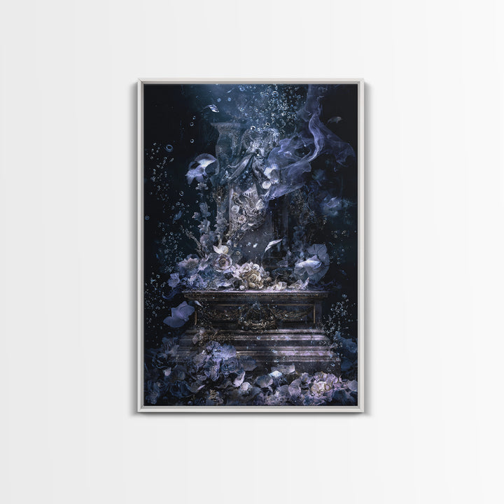 The Underwater Graveyard, Ornate Symbolist Art, Vertical Wall Art, Dark Fantasy Wall Art, Framed Canvas Print, Halloween Wall Art