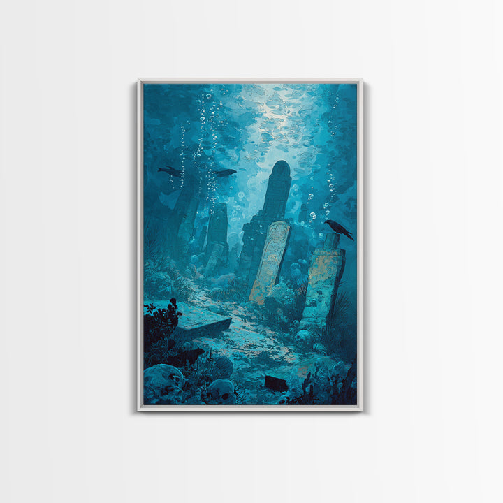 The Underwater Graveyard, Decadent Gothic Art, Vertical Wall Art, Gothic Horror Wall Art, Framed Canvas Print, Halloween Wall Art
