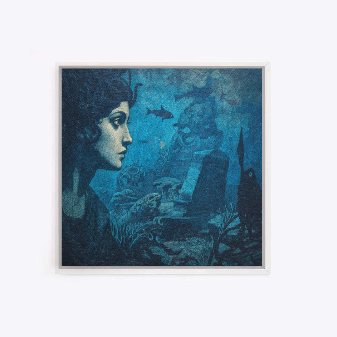 The Underwater Graveyard, Dark Symbolist Art, Square Wall Art, Dark Halloween Decor, Canvas Print, Halloween Wall Art