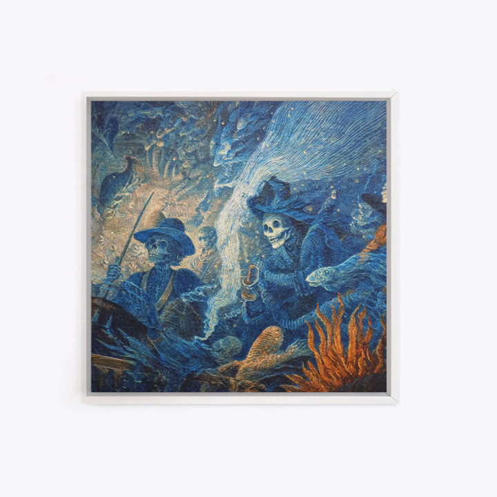 The Underwater Graveyard, Grotesque Carnival Art, Square Wall Art, Dark Halloween Decor, Framed Canvas Print, Halloween Wall Art