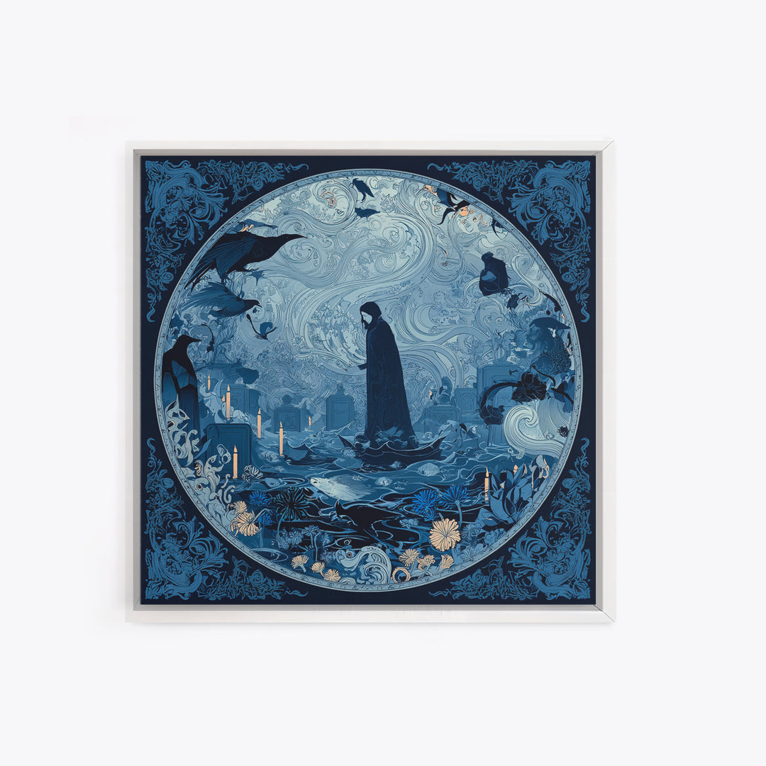The Underwater Graveyard, Decadent Line Art, Square Wall Art, Gothic Horror Wall Art, Canvas Print, Halloween Wall Art