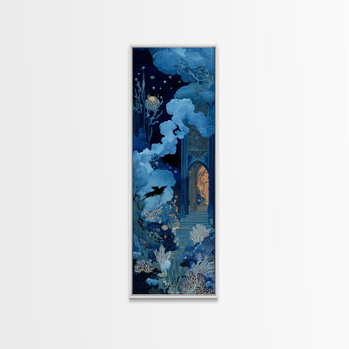 The Underwater Graveyard, Stained Glass Gothic Art, Tall Narrow Wall Art, Dark Halloween Decor, Canvas Print, Halloween Wall Art