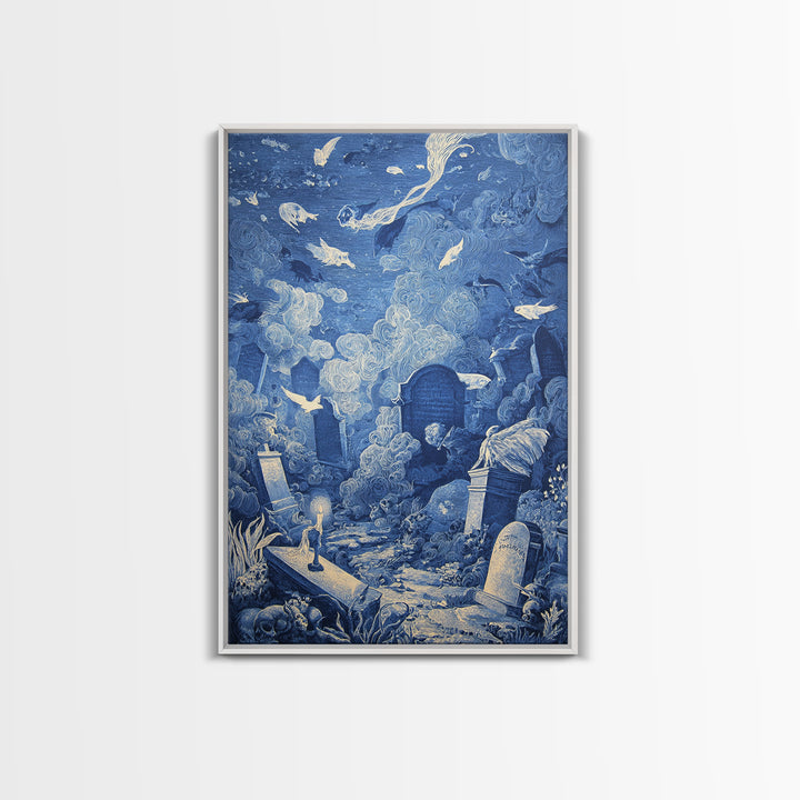 The Underwater Graveyard, Victorian Macabre Art, Vertical Wall Art, Dark Fantasy Wall Art, Framed Canvas Print, Halloween Wall Art