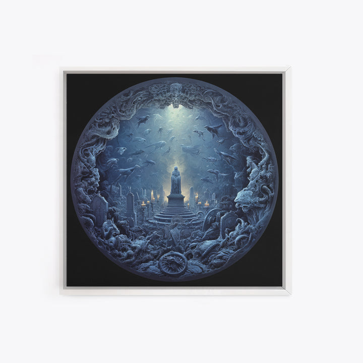 The Underwater Graveyard, Biomechanical Horror Art, Square Wall Art, Dark Fantasy Wall Art, Framed Canvas Print, Halloween Wall Art