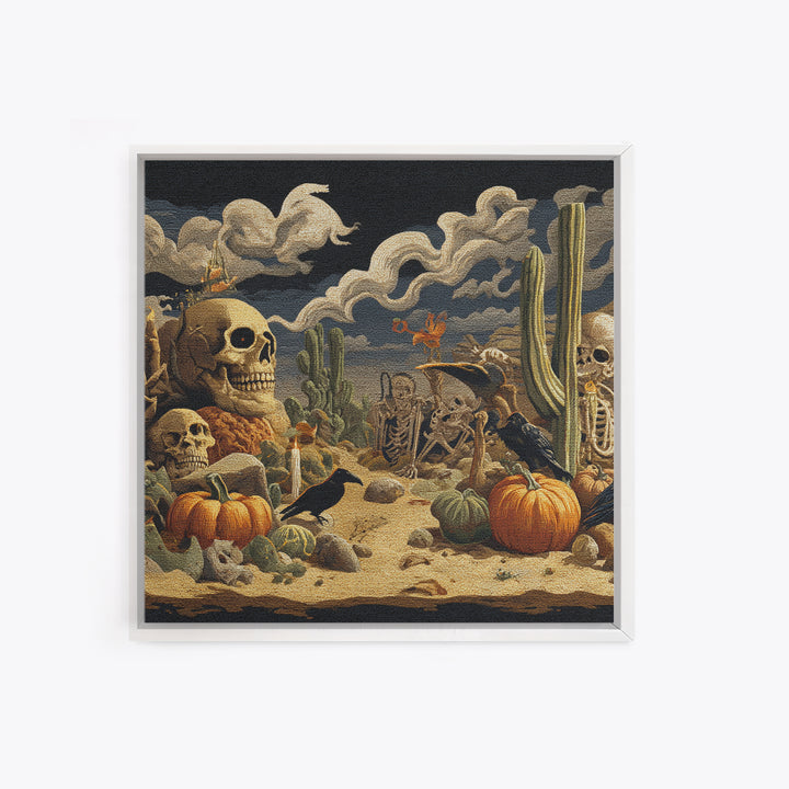 Desert Halloween, Danse Macabre Art, Square Wall Art, Dark Halloween Decor, Framed Canvas Print, Halloween Wall Art