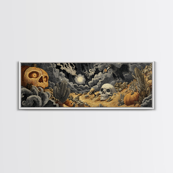 Desert Halloween, Visionary Gothic Art, Extra Wide Wall Art, Gothic Horror Wall Art, Canvas Print, Halloween Wall Art