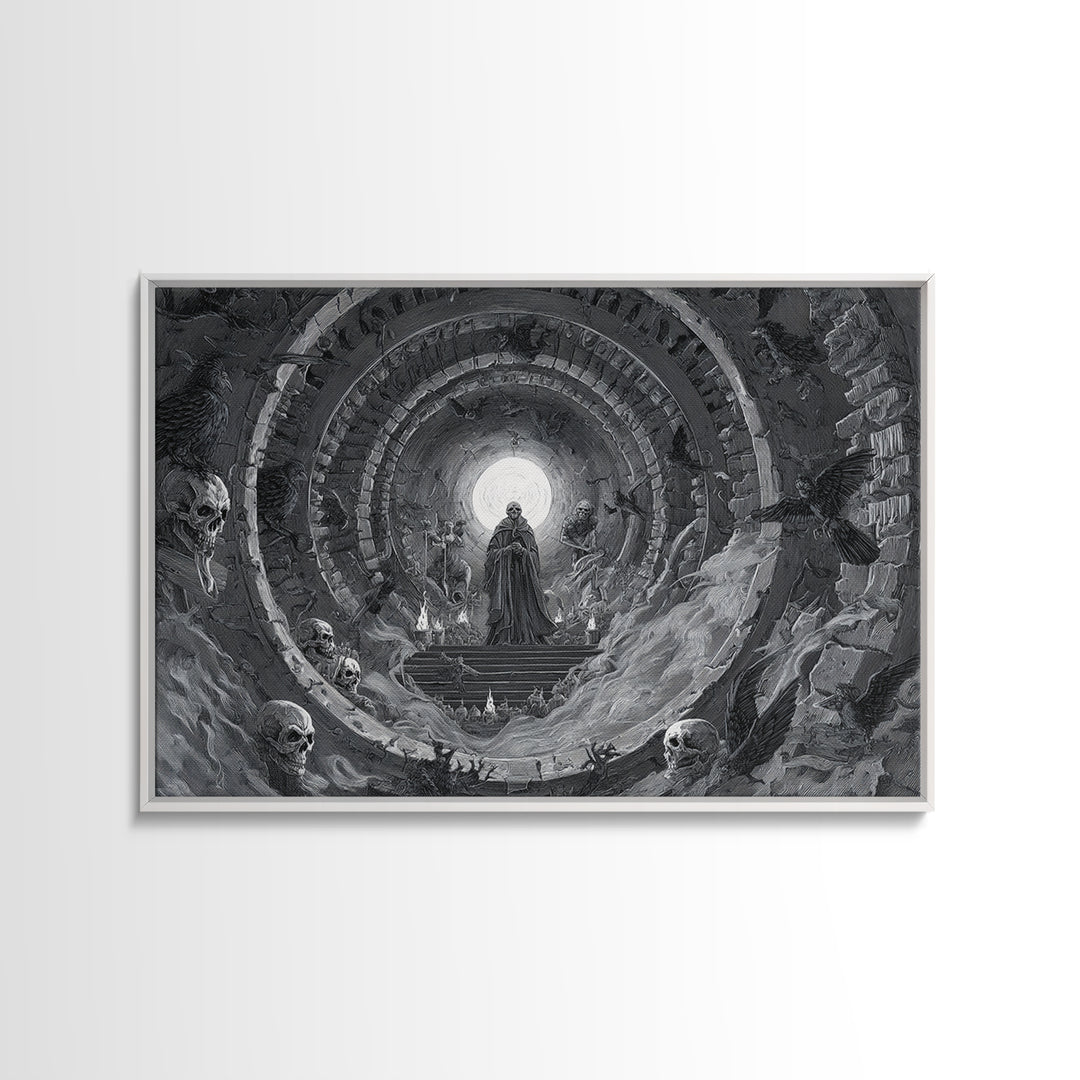 Desert Halloween, Architectural Etching Art, Landscape Wall Art, Dark Halloween Decor, Canvas Print, Halloween Wall Art