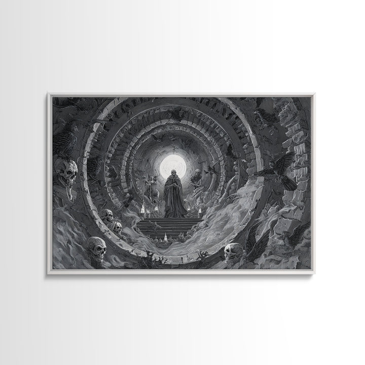 Desert Halloween, Architectural Etching Art, Landscape Wall Art, Dark Halloween Decor, Canvas Print, Halloween Wall Art