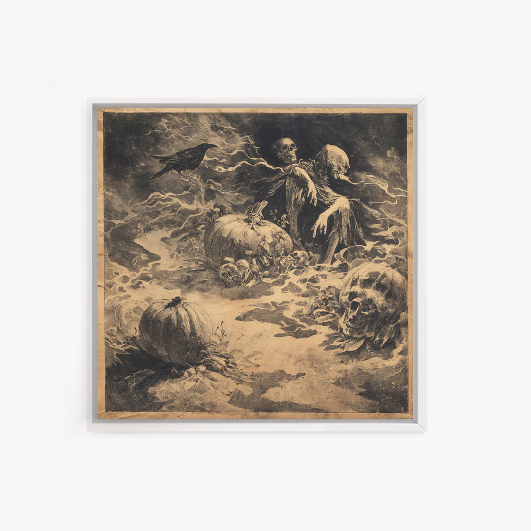 Desert Halloween, Symbolist Dream Art, Square Wall Art, Macabre Wall Art, Framed Canvas Print, Halloween Wall Art, Gothic Home Decor