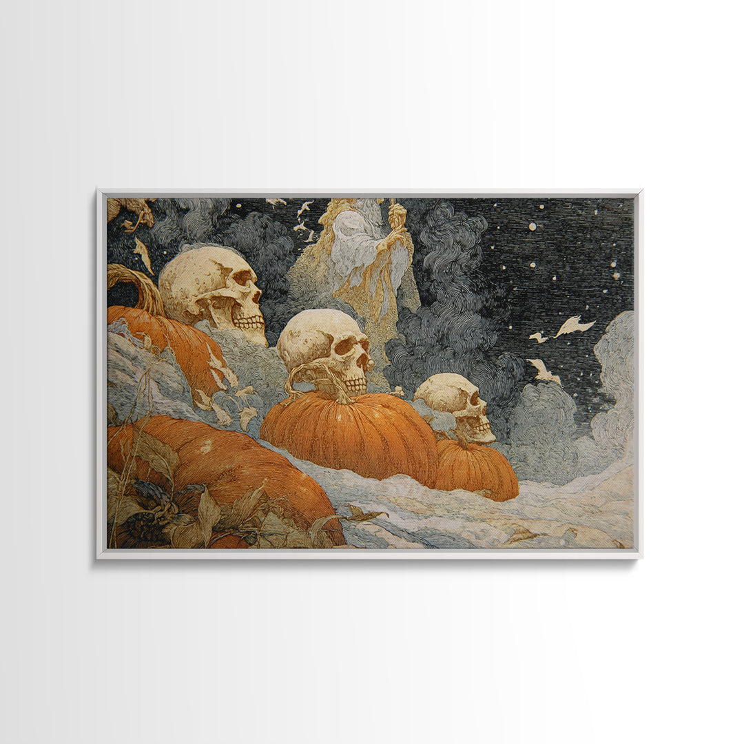 Desert Halloween, Symbolist Death Art, Landscape Wall Art, Macabre Wall Art, Framed Canvas Print, Halloween Wall Art