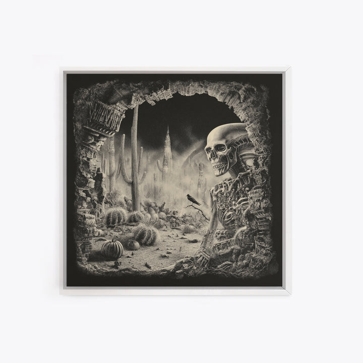 Desert Halloween, Biomechanical Horror Art, Square Wall Art, Dark Halloween Decor, Canvas Print, Halloween Wall Art, Macabre Wall Art